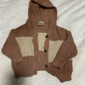 Warm pink and Cream Kids' Hooded Cardigan